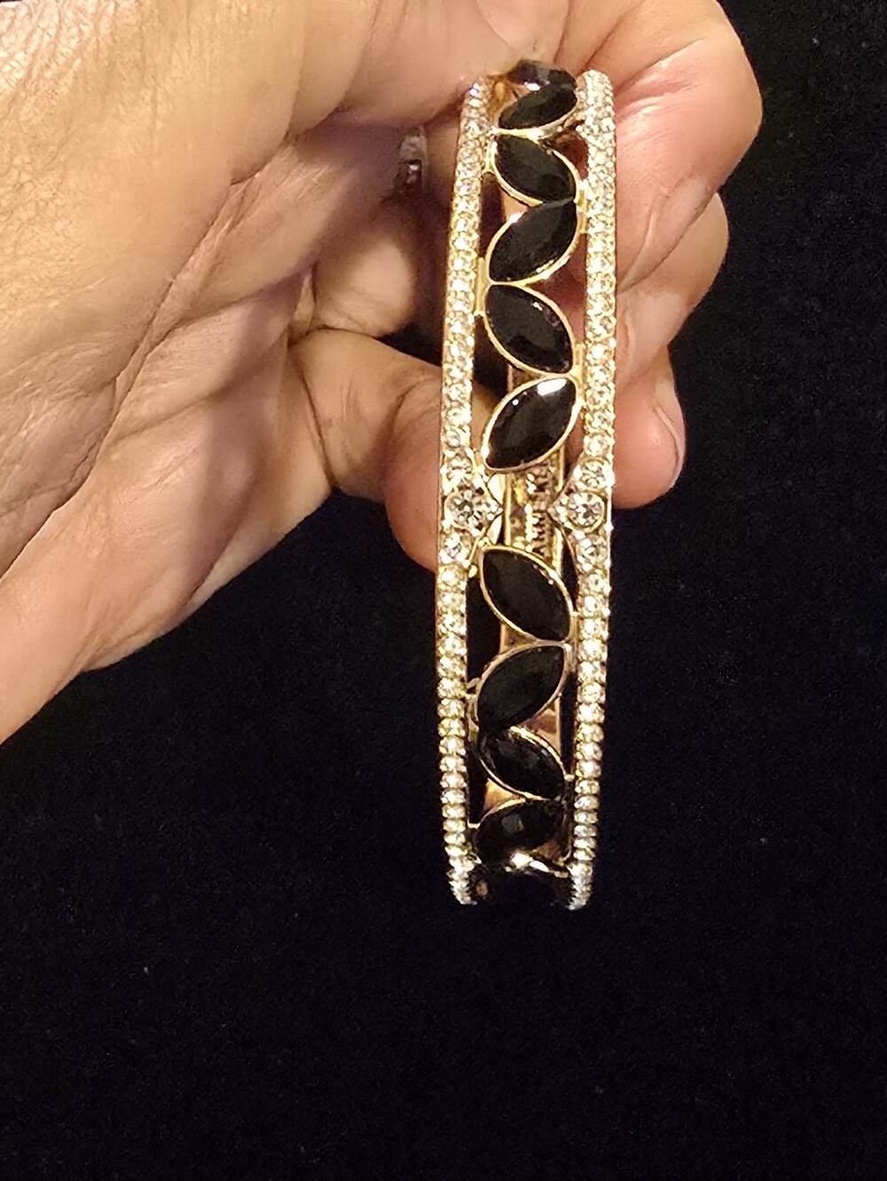 Anne Klein Jet & Crystal Navette Hinge Bangle Bracelet